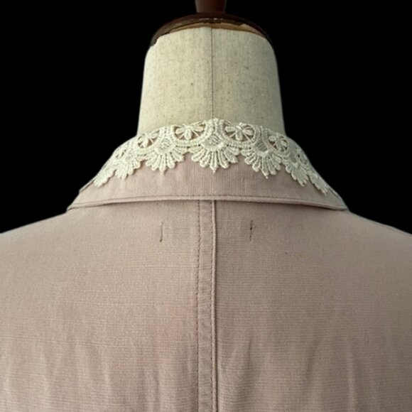 KRIZIA Designer Tailored Sheath Shirt Dress Pink Lace Collar Short Sleeve Sz 14 - Picture 13 of 16